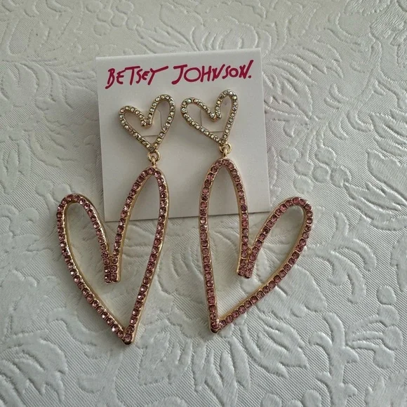 Betsey Jonhson Pave Heart Drop Earrings - Picture 1 of 2